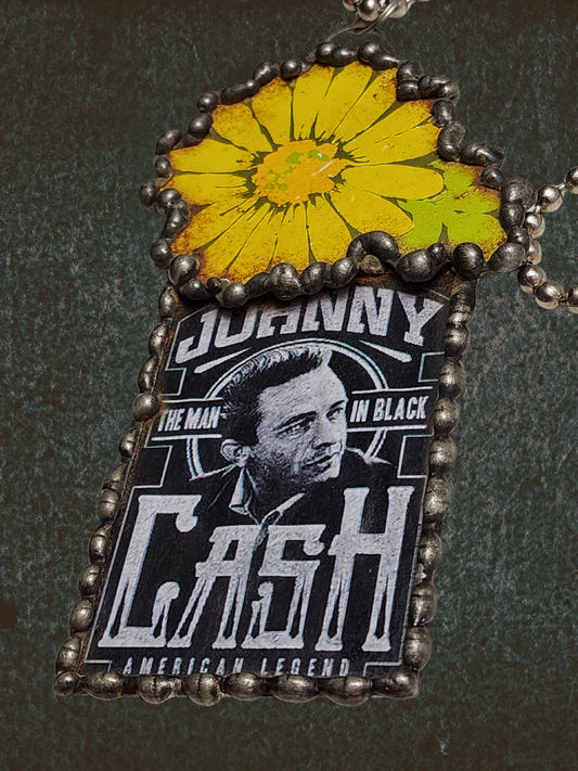 Johnny Cash ‘Man in Black’ Pendant Necklace with Yellow Flower Accent