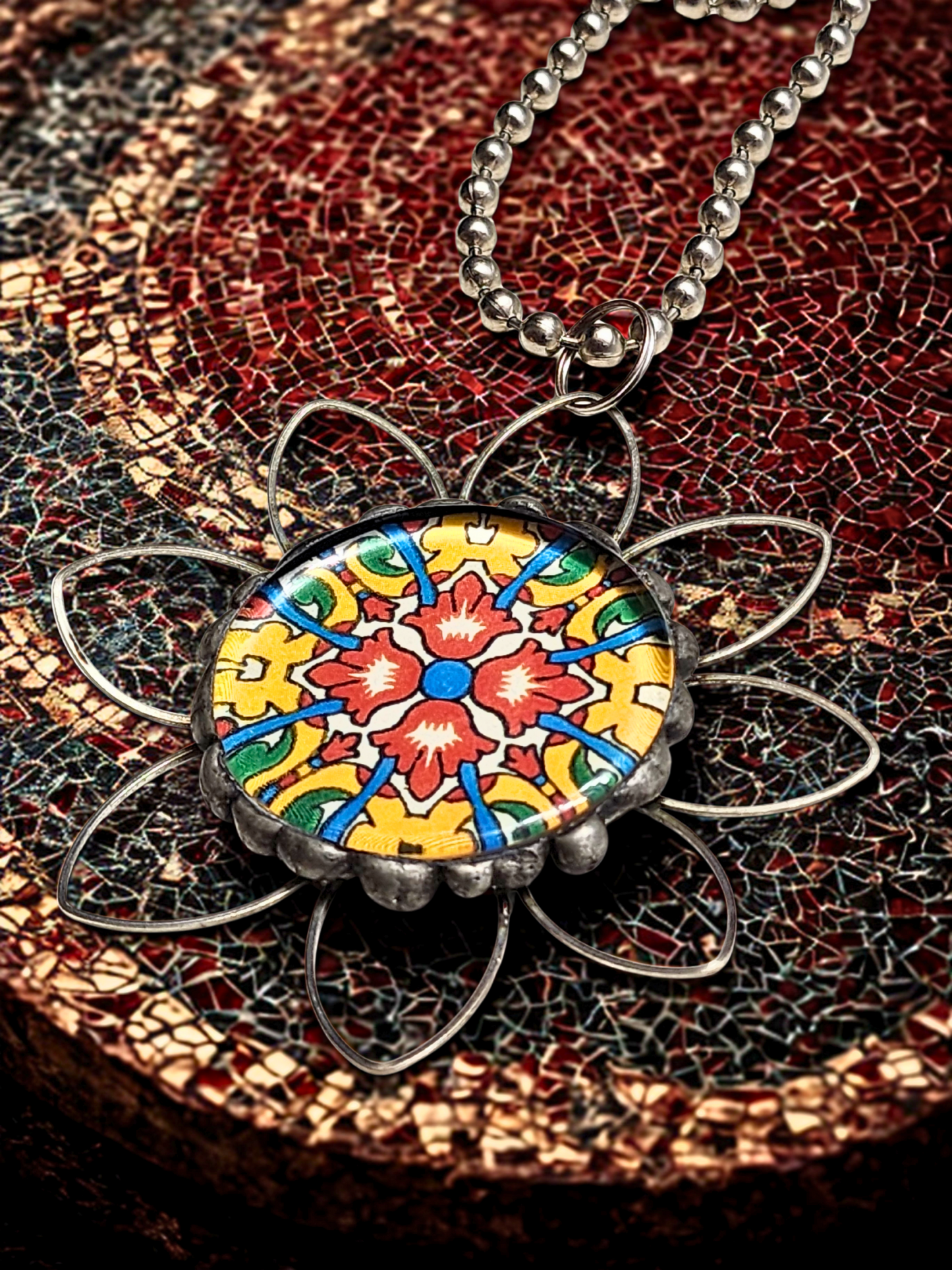 Mosaic Bloom Pendant Necklace