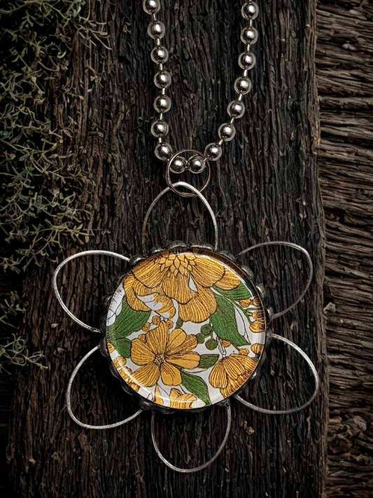 Yellow Wildflower Bloom Pendant Necklace