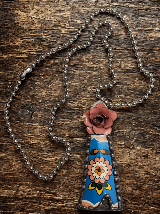 Floral Teepee Pendant Necklace with Pink Flower