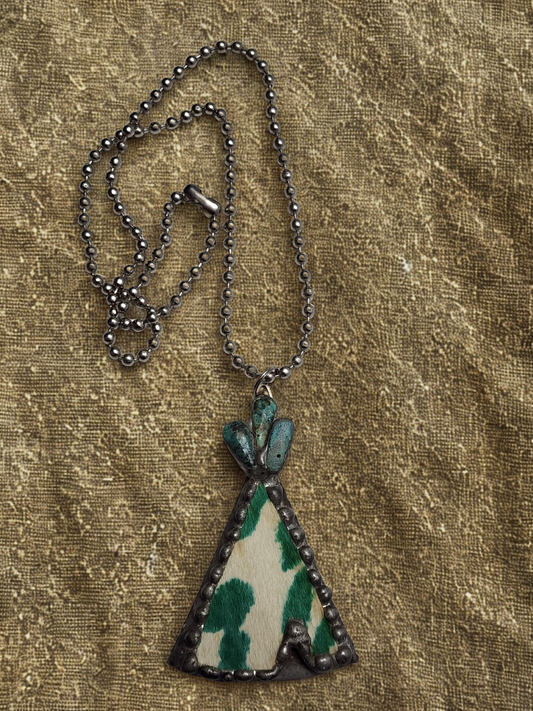 Green Cowhide Teepee Pendant Necklace