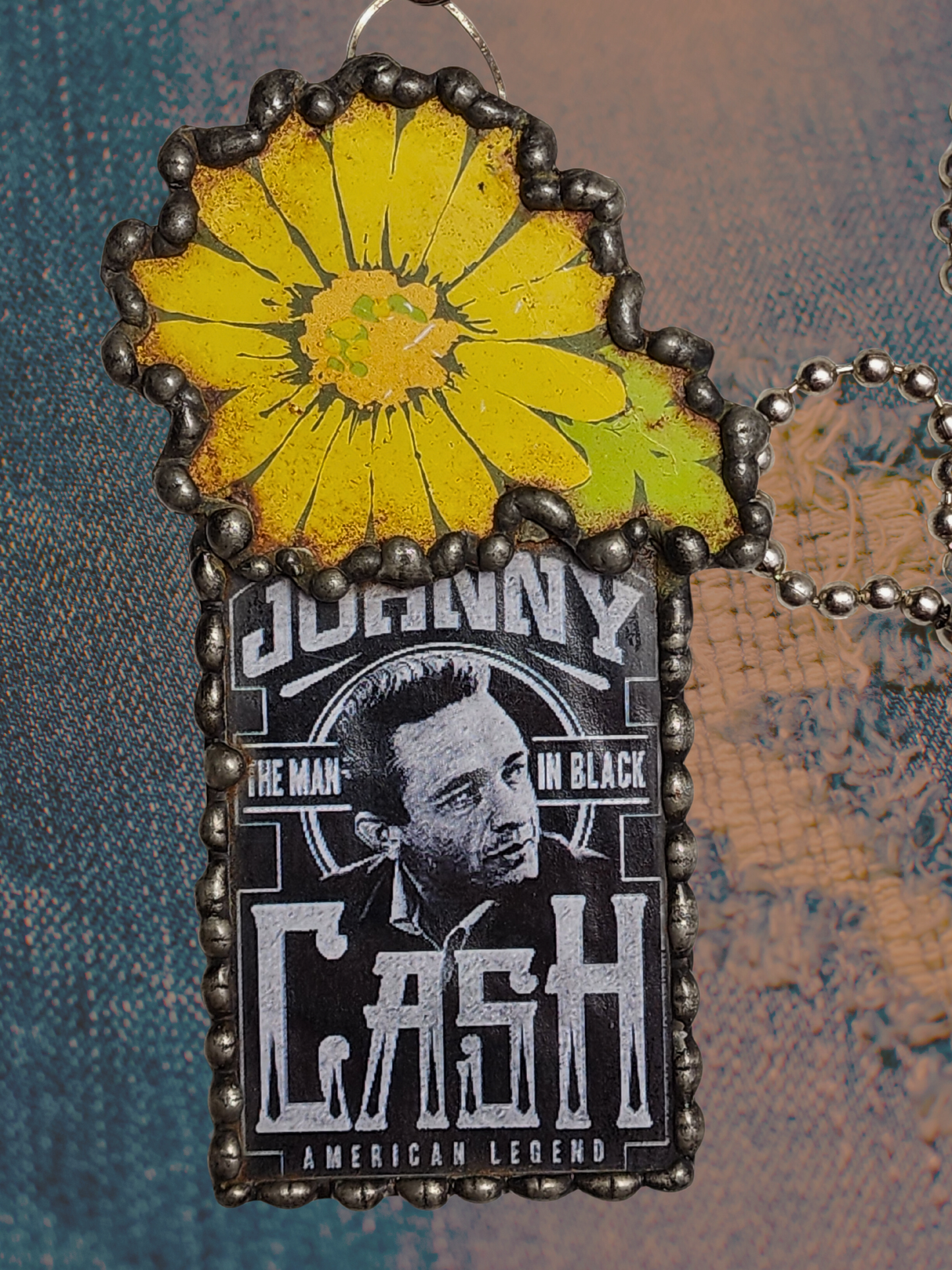 Johnny Cash ‘Man in Black’ Pendant Necklace with Yellow Flower Accent