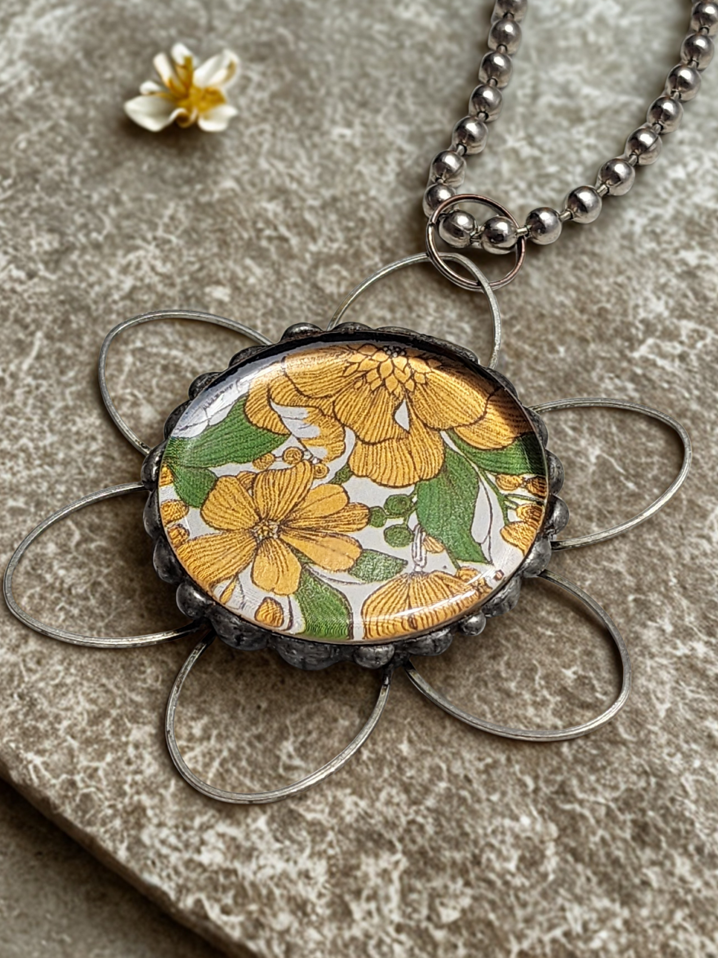Yellow Wildflower Bloom Pendant Necklace