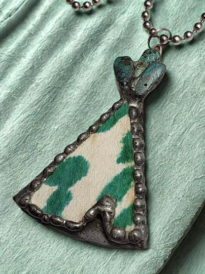 Green Cowhide Teepee Pendant Necklace