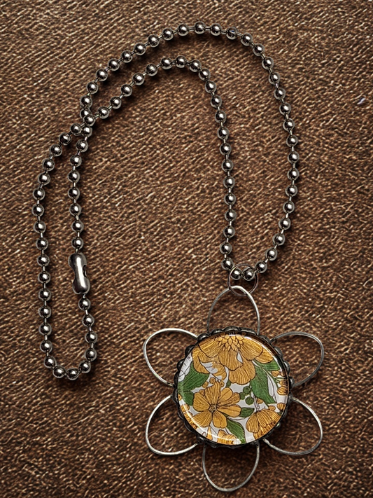 Yellow Wildflower Bloom Pendant Necklace